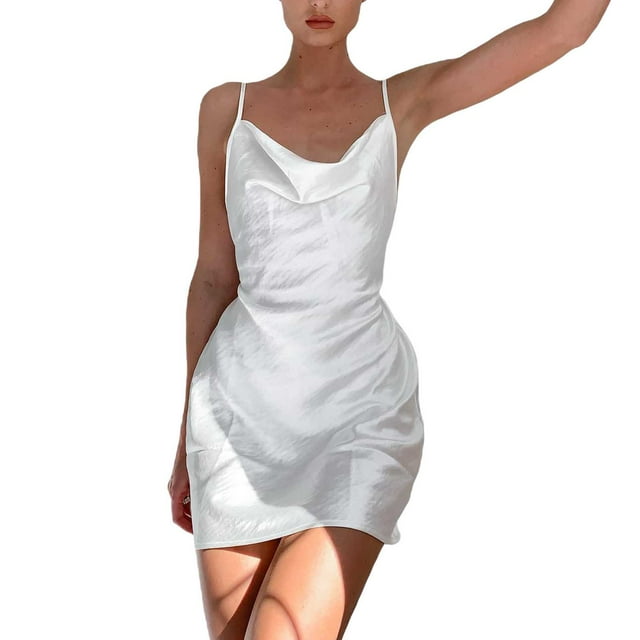 Diconna Female Dress, Solid Color Deep V-Neck Sleeveless One-Piece Slip Dress
