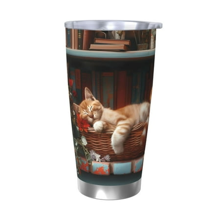 

Salouo Cat Asleep Among Flowers Print 20oz Tumbler with Lid Stainless Steel Vacuum Insulated Tumbler Durable Insulated Coffee Mug Thermal Cup with Splash Proof Sliding Lid-Without Straw