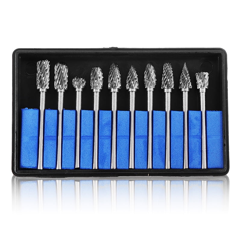 10pcs 1//8/" Tungsten Carbide Burr Rotary Drill Bits Tools Cutter Files Set Shank