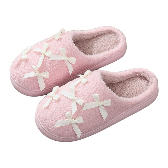 Mostsola Slippers for Women Cute Bow Slip on House Shoes Non-Slip Thick Sole Fuzzy Slippers