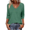 thumbnail image 6 of OIOLOYJM 3/4 Sleeve Tops for Women Dressy Solid Color Tshirt Trendy Lightweight V Neck Tops Business Outfits #Green001 M, 6 of 7