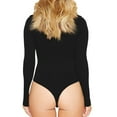 thumbnail image 4 of Womens Long Sleeve Rib Knit Bodysuit Round Neck Solid Color Sexy Ribbed One Piece Romper Onesies Bodycon Tops (Small, Black Zip), 4 of 5