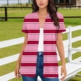 thumbnail image 2 of UVEASISHA Women Striped Short Sleeve Cardigan Open Front V Neck Casual Duster Soft Lightweight Outerwear with Pockets for Spring Summer Hot Pink M, 2 of 6