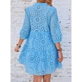 thumbnail image 6 of utcoco Women's 2026 Eyelet Lace Midi Dress V Neck Puff 3/4 Sleeve Button Tiered Sexy A Line Sun Dress, 6 of 6