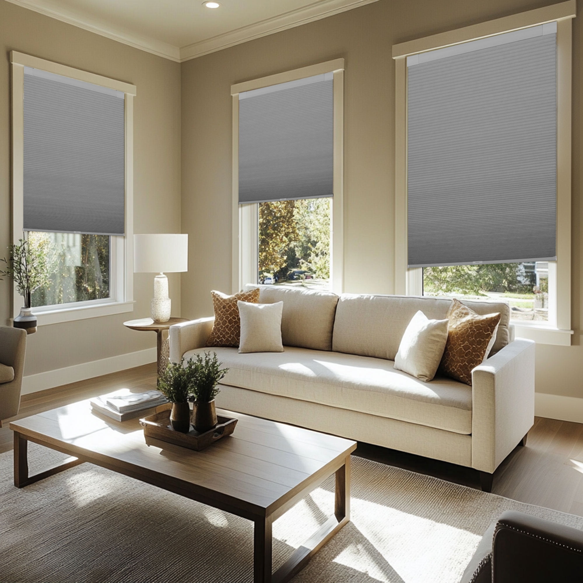 BERISSA Cordless Blackout No Drill Cellular Shades Thermal Insulated Easy Install No Tools Pull Down Honeycomb Blinds for indoor windows Bedroom Kitchen Apartment,34"W X 36"H,Gray