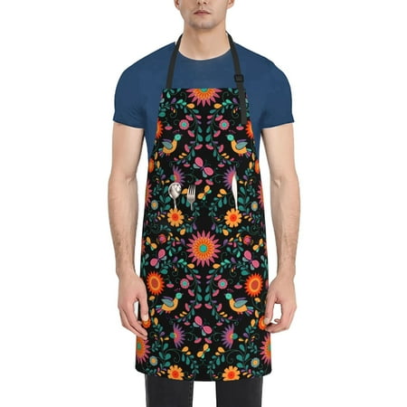 

Naloa Mexican Flower And Birds Apron Kitchen Aprons with Pockets for Women Men Chef