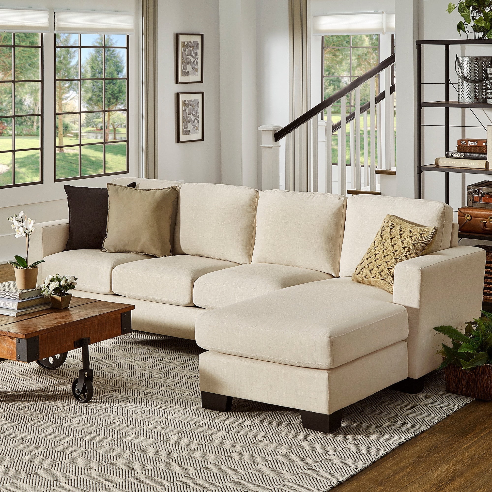 Inspire Q Torrington Ivory Linen Track Arm Sofa With Chaise By Classic Walmart Com Walmart Com