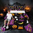 thumbnail image 2 of Homewish Halloween Ghost Pumpkin Full Size Comforter Sets, Cartoon Haunted House Moon Bedding Comforter Set, Black Purple Orange Yellow, Black Reversible, 3 Pieces 1 Comforter and 2 Pillowcases, 2 of 6