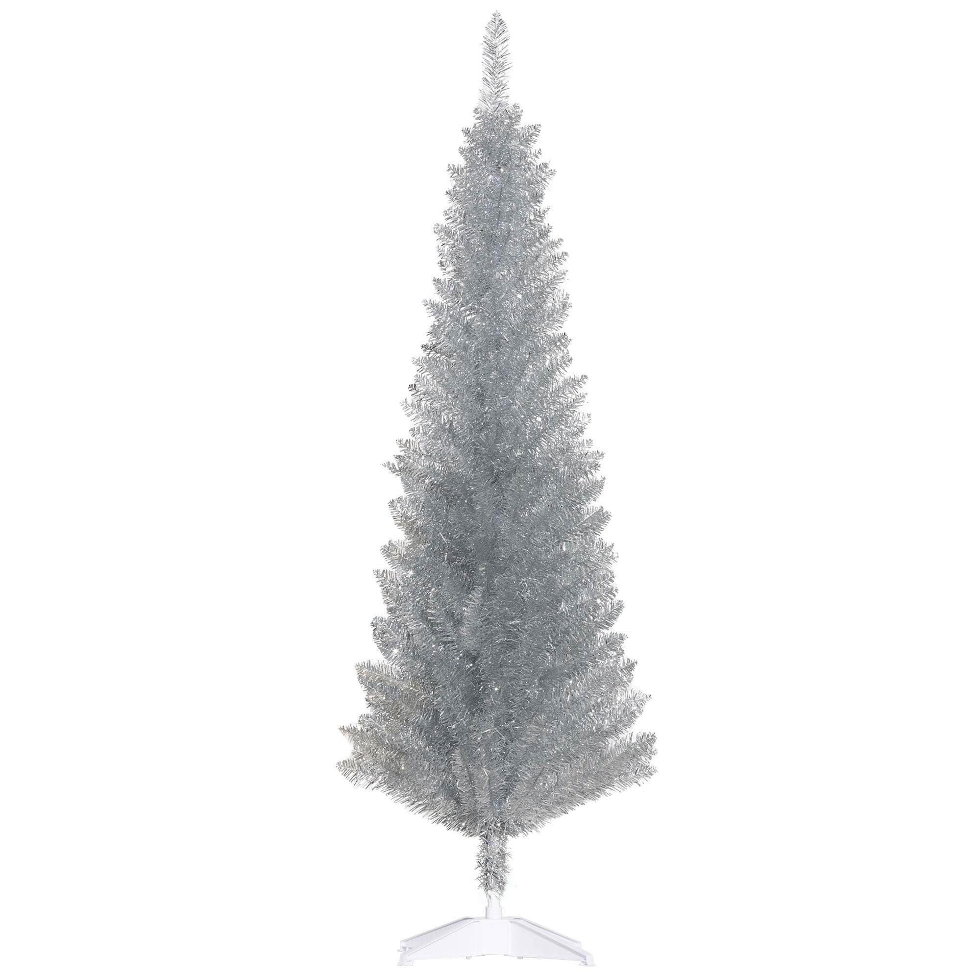 Astoutdoor 5 ft Artificial Pencil Christmas Tree, Slim Xmas Tree with 294 Branch Tips and Plastic Stand, Silver