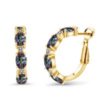 Gem Stone King 5.00 Ct Green Mystic Topaz White Diamond 18K Yellow Gold Plated Silver Hoop Earrings