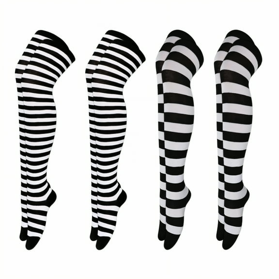 TELOLY 4Pairs Thigh High Socks,All-Season Wear Thigh High Socks for Women,Adult Socks Long Socks for Women,Combination1