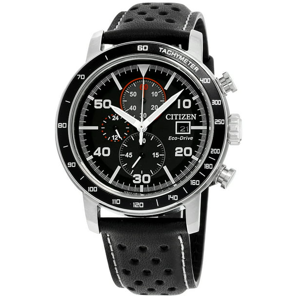 Citizen Men's CA0649-14E Brycen Eco-Drive Black Dial Black Leather Strap  Chronograph Watch 