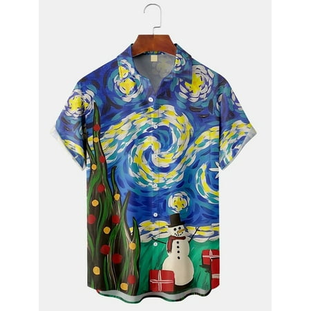 

MLFU Christmas Snowman Chest Pocket Short Sleeve Casual Shirt
