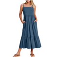 thumbnail image 3 of Ahuyic Printed Solid Color Plus Size Dress For Women, Summer Womens' Sleeveless Tank Long Dresses,Women's Fashion Boat Neck Sleeveless Pleated Dresses With Pockets, 3 of 5