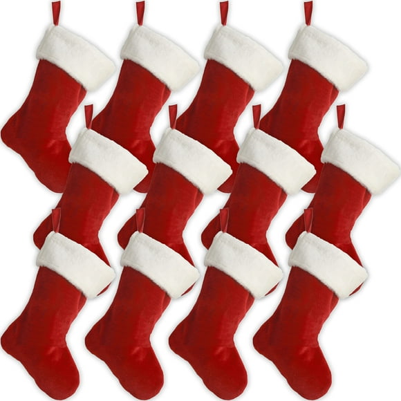 Black Duck Brand Set of 12-18" Red Velvet Stocking W/White Plush Cuff & Hanging Tag