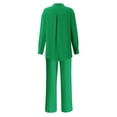 thumbnail image 5 of Conjunto de 2 piezas para mujer: pantalones anchos y blusa con cuello en V - Ropa informal con cintura elástica - Poliéster, S-XL, 5 of 5