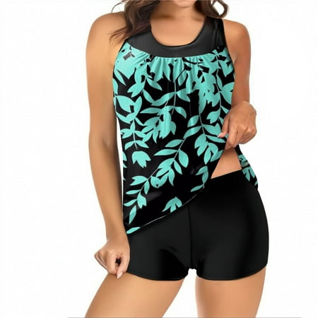 Lroveb Tankini Swimsuits for Women Bathing Suits Two Piece Graphic Swim Tank Top With Boyshorts Ladies Swimwear Push Up Swimwear