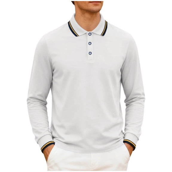 CYiJun Mens Long Sleeve Polo Shirts Classic Casual Button Polo Tee Lightweight Collared Golf Shirt