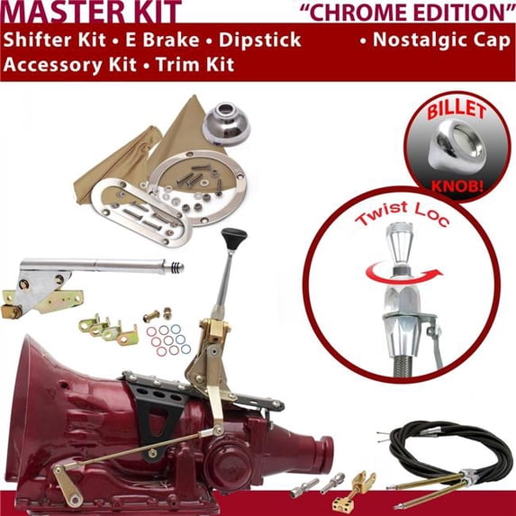 American Shifter C4 Shifter Kit Chrome 6 in. E Brake Cable Trim Kit Dipstick for F7F4A
