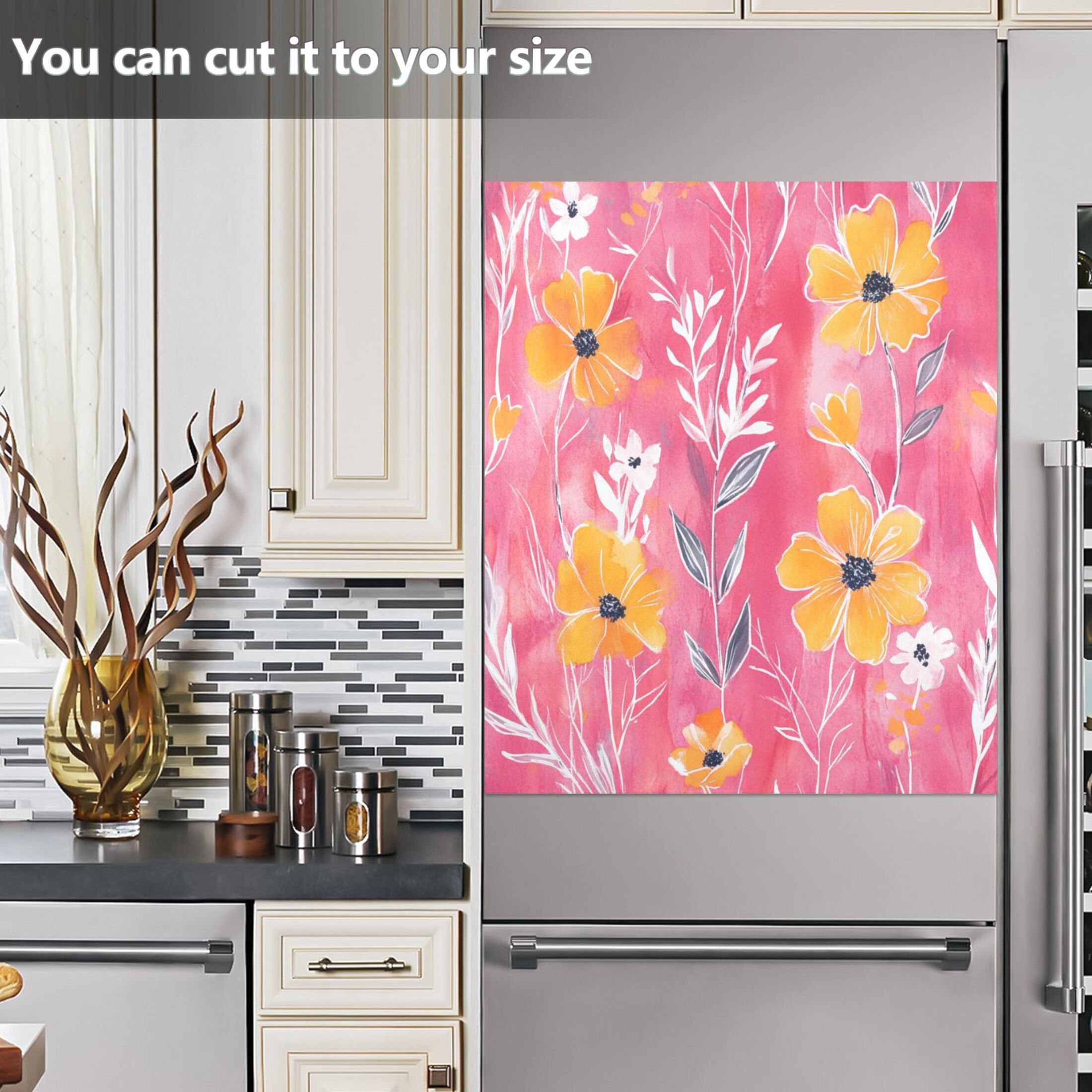 Dishwasher Magnetic Sticker 23x26 Inch Refrigerator Magnetic Sticker Washing Machine Magnetic Sticker Kitchen Panel Magnetic Sticker Home Decor Beautiful Cartoon Yellow Flowers