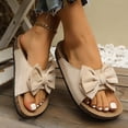 thumbnail image 3 of Rokment Womens Bowknot Cork Footbed Slip on Slides Sandals Beach Casual Suede Open Toe Platform Dress Slippers Comfortable Wide Width Walking Flat Summer Beige Size 6.5, 3 of 5