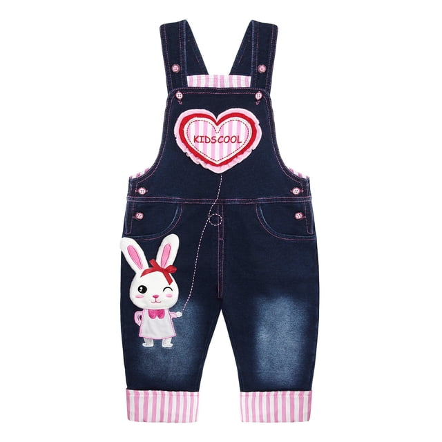 KIDSCOOL SPACE Baby 3D Bunny Cartoon Soft Cotton Knitted Jeans Overalls 6M