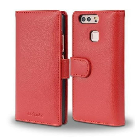 Cadorabo Cover for Huawei P9 Case in INFERNO RED with magnetic closure