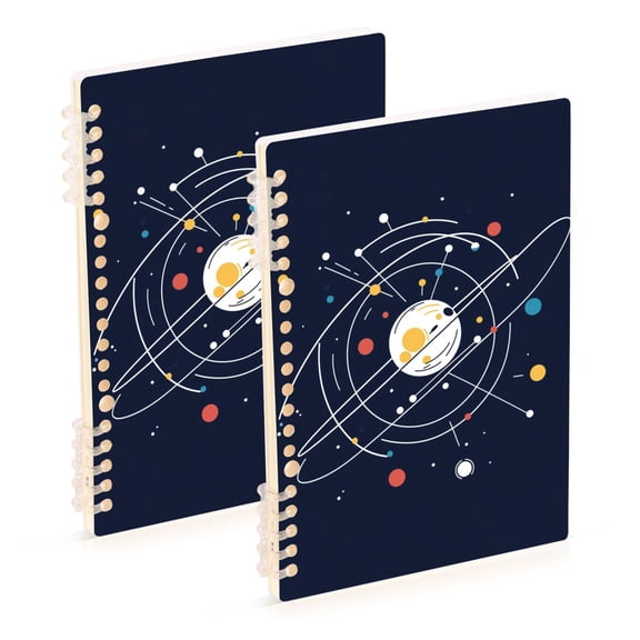 FORMRS 1-Subject Spiral Notebook 8" x 5" College Ruled 60 Refillable Sheet A5 Hard Cover, 2 Pack, White Planet