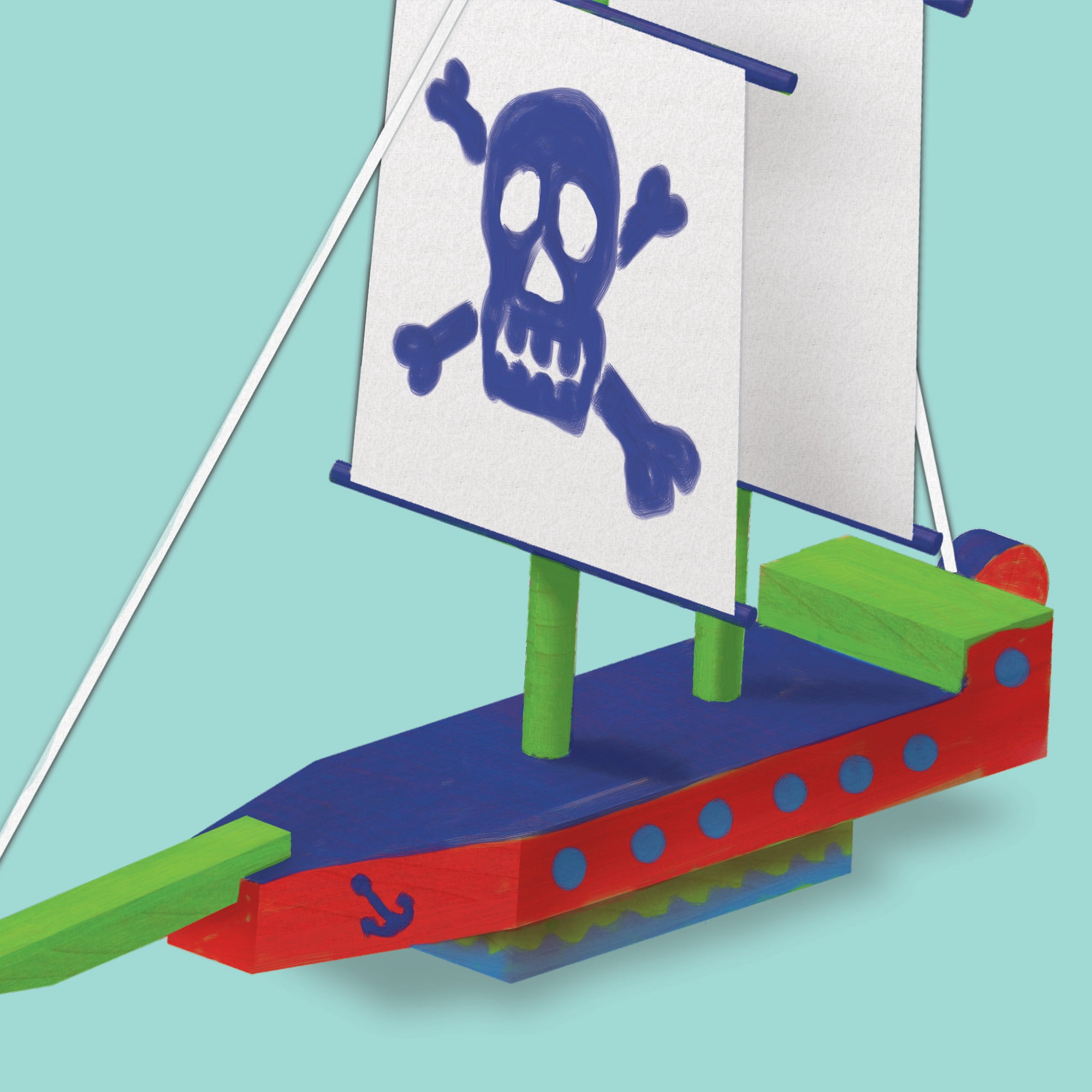 (2 pack) Hello Hobby Build Your Own Wooden Pirate Ship Art & Craft Kit, 22 Pieces, Ages 6+