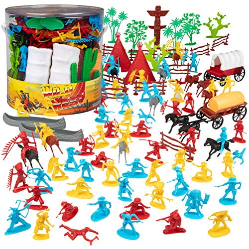 Wild West Cowboys and Indians Playset 108 Piece Bucket of 2 inch
