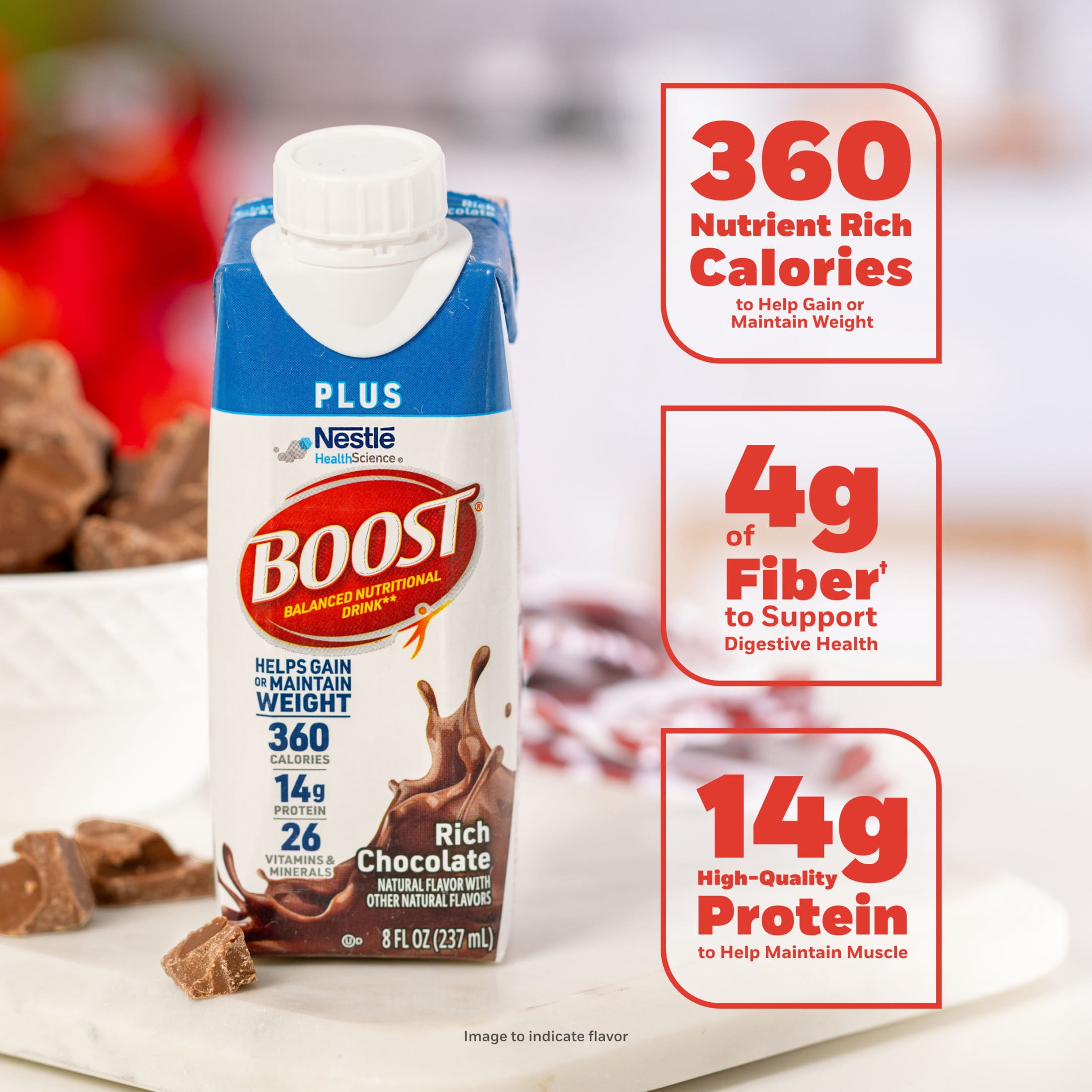BOOST Plus Nutritional Drink Protein Shakes, Rich Chocolate, 8 fl oz, 12 Pack