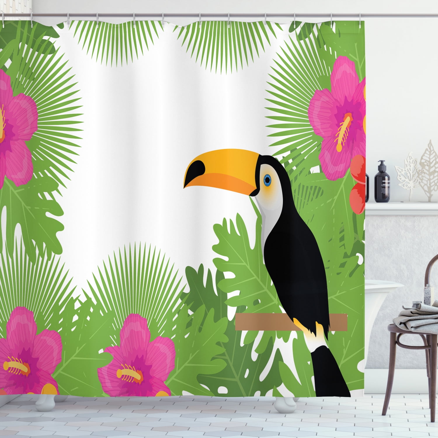 Tropical Colorful Toucan Bathroom Shower Curtain Waterproof Fabric w/12 Hooks 