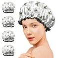 thumbnail image 7 of Shower Caps,Pug and Footprints Waterproof Shower Cap for Women 4 Pieces,Double Reusable Hair Cover for Shower PEVA Elastic Stretch Hem, 7 of 7