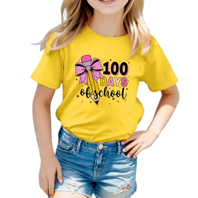 TZEWGL Tees For Girl Boy Solid Color Letter Printed Round Neck Short Sleeved Blouse For Toddlers size 10-12T