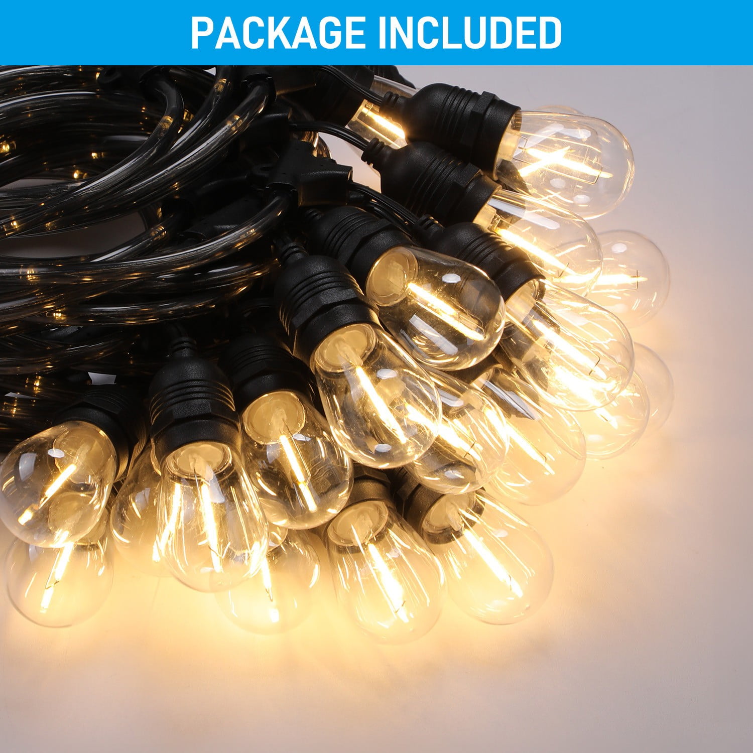 2 Pack Outdoor String Lights, Commercial Grade Decorative String Lights, Fairy Neon String Light, Full Lighting Design, 24 Bulbs Included