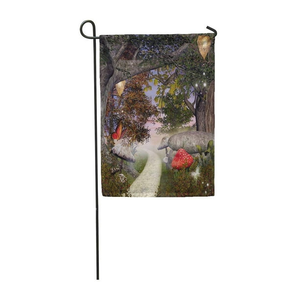 POGLIP Magic Enchanted Nature Series Footpath in The Middle of Forest Path Fantasy Garden Flag Decorative Flag House Banner 12x18 inch