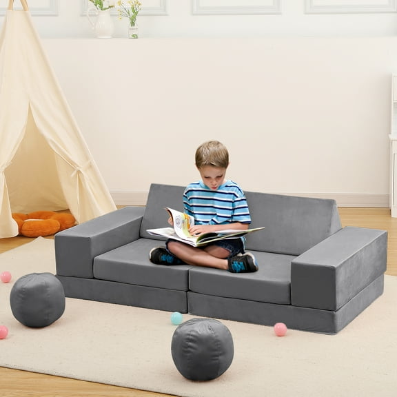 12PCS Modular Kids Play Couch, Toddler Couch Child Sectional Sofa for Creative Play, Sleeping, Reading, Convertible Sofa Foam Couch Building Fort for Playroom Bedroom