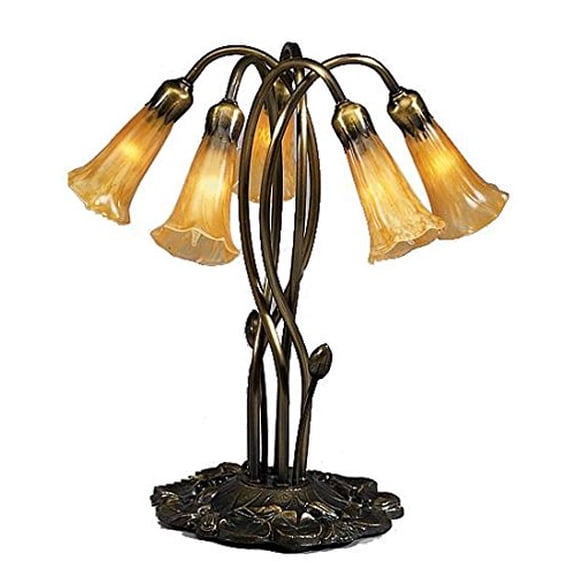 Meyda Tiffany 14931 Amber Pond Lily - 5 Light Accent Lamp   Mahogany Bronze Finish with Coral/Sunflower/Amber/Chocolate Glass