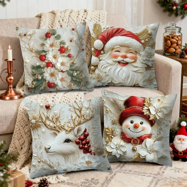 Funda de Almohada Navideña, Decoración Navideña, Decoración de Sofá, Almohada de Lino, Funda de Almohada para Sofá de Casa, Decoración Navideña, 45 X 45 Cm
