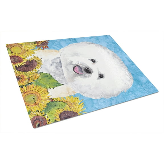 Carolines Treasures SC9059LCB Bichon Frise in Summer Flowers Glass Cutting Board Large, 12H x 16W, multicolor