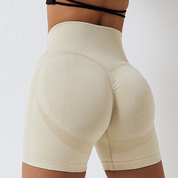 Pantalones cortos de yoga sin costuras europeos y americanos, pantalones cortos ajustados de cintura alta con caderas color melocotón para correr para niñas