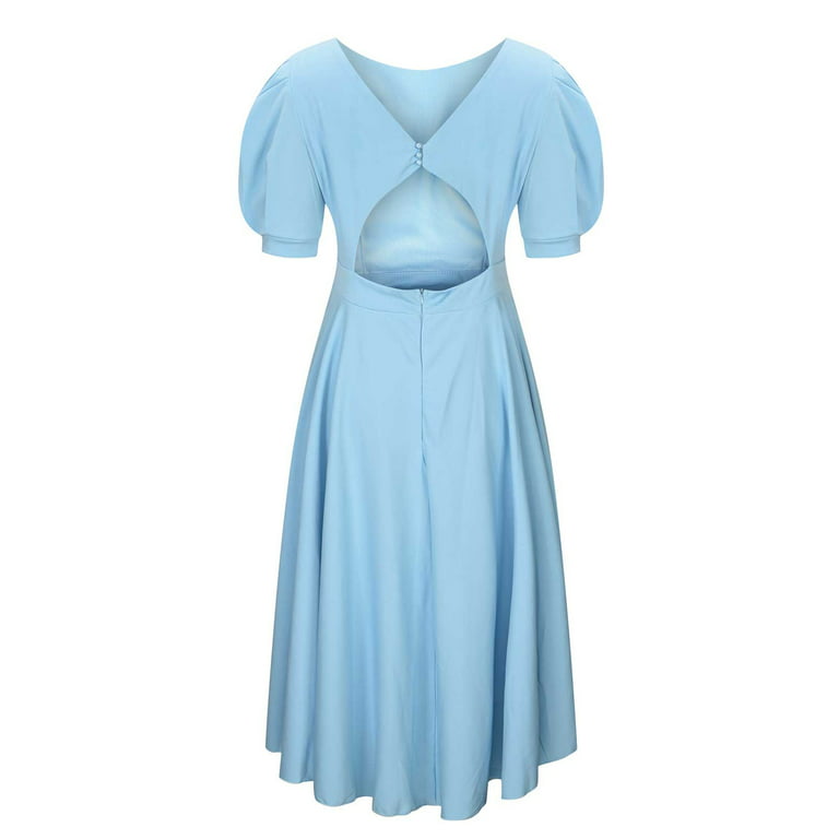 YWDJ Womens Dresses Midi Length Dressy Drawstring Ruched Cutout Skinny  Short Dress Spring Summer Dresses for Women 2023BlueXL 
