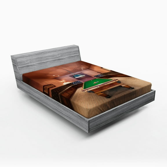 Ambesonne Modern Fitted Sheet, Pool Table Billiard, Full Size, Cinnamon Brown Green