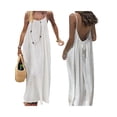 thumbnail image 3 of Women'S Open Back Spaghetti Strap Beach Maxi Dress Loose Flowy Vacation Sundress Milky White S, 3 of 8