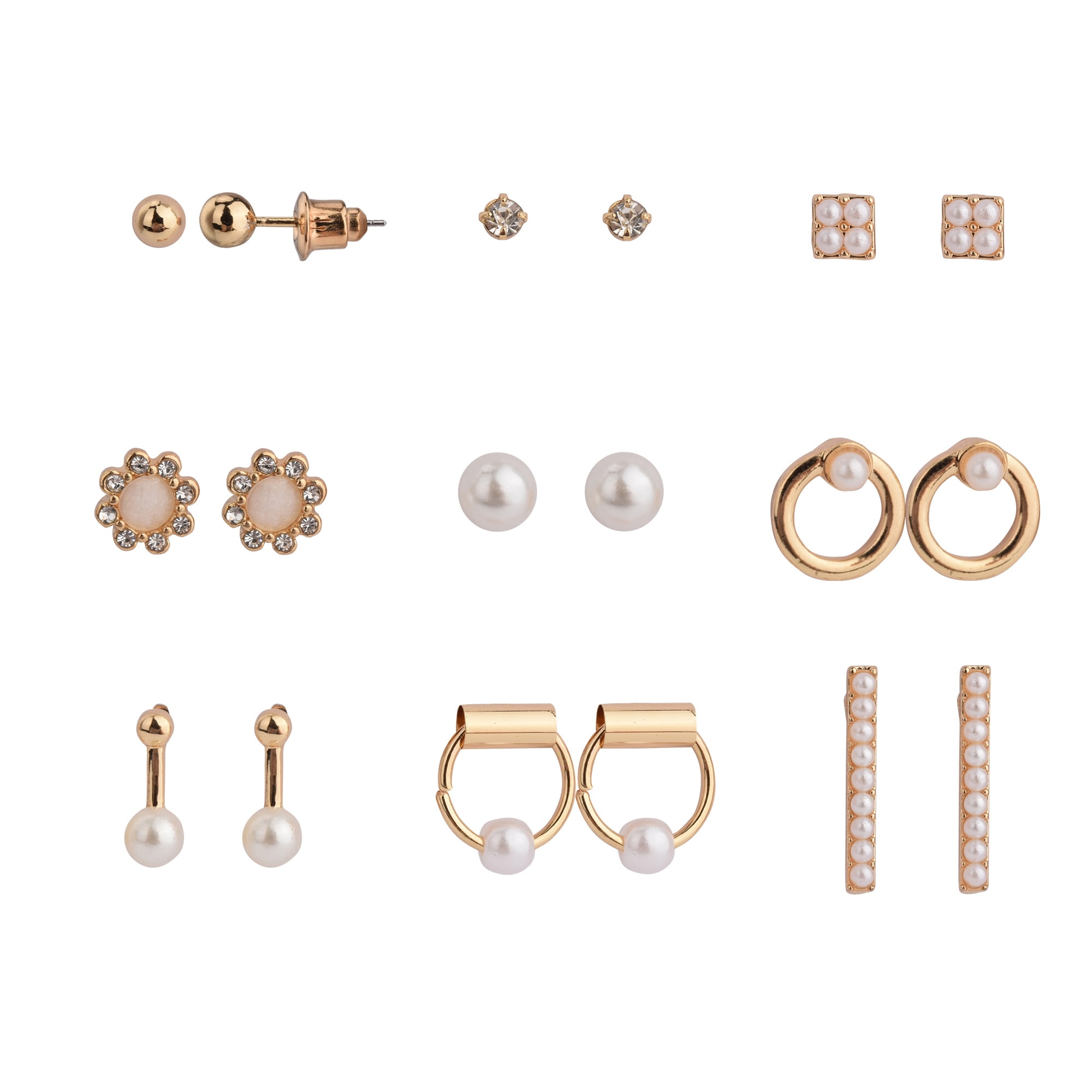 Time and Tru Female 9-On Gold Plated Earring Set