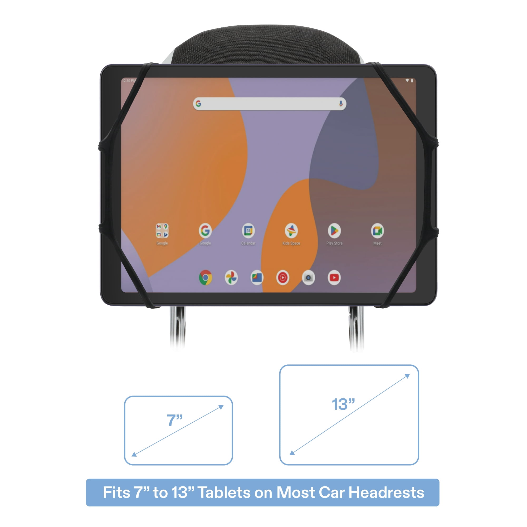 onn Headrest Tablet Holder, Fits Most 7 - 13" Tablets - Black