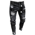 thumbnail image 1 of Pantalones elásticos rotos para hombre, vaqueros con estampado de bordado de motociclista, desgastados, con agujeros y corte ajustado, vaqueros rayados, 1 of 5
