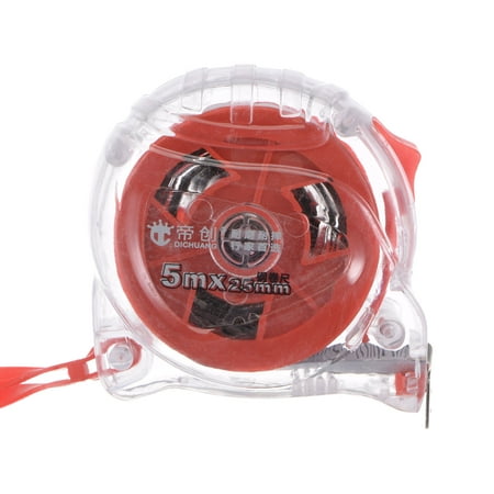

Retractable Tape Measure 5M Metric Ruler Extra Thick Steel Measuring Tape 25mm Wide Transparent Red ABS Case