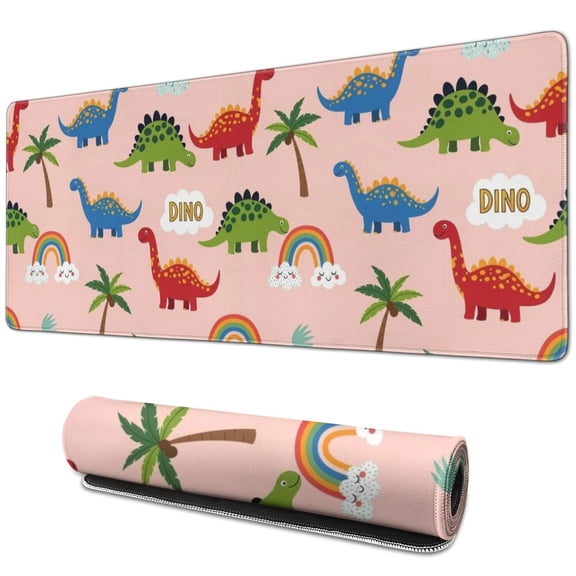 Long Mouse Pads for Desk,Pink Dinosaur and Rainbow Pattern Desk Mats on Top Of Desks, Desk Mouse Pad Extra Large with 3mm Non-Slip Base and Stitched Edge for Gaming,Office,Work,Home 31.5"x11.8"