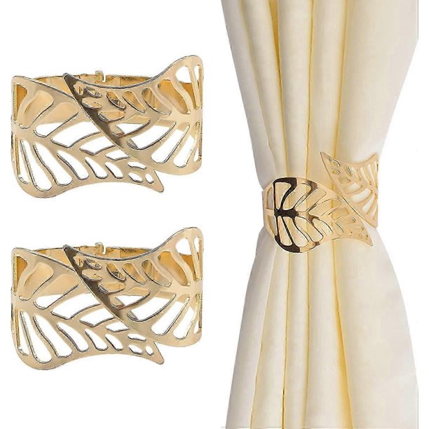 piezas de hebillas metálicas creativas para cortinas con forma de hoja hueca, clip decorativo para cortinas (dorado) 6 cm